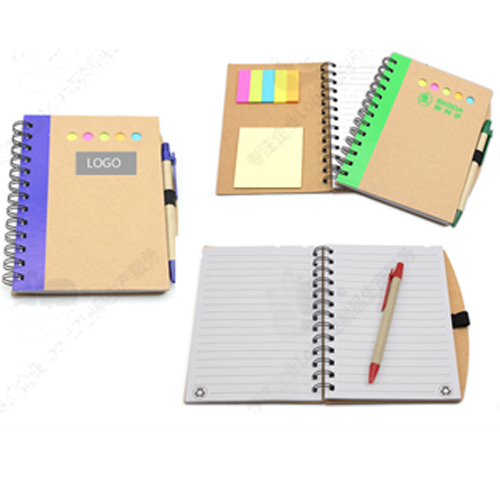 Spiral notebook with pen and sticky note