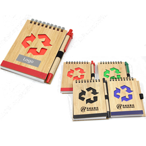 Bamboo cover notebook with pen